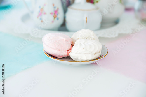 fresh marshmallow on a saucer on the table