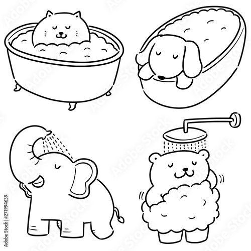 vector set of animal bathing