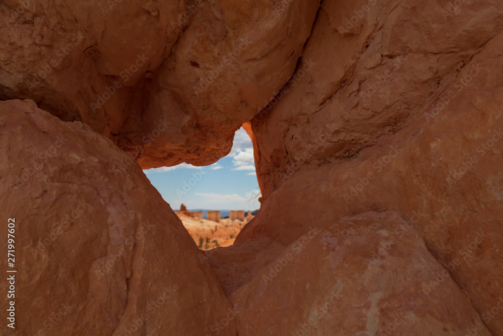 View through a rock hole in Bryce Canyon National Park, Utah, USA