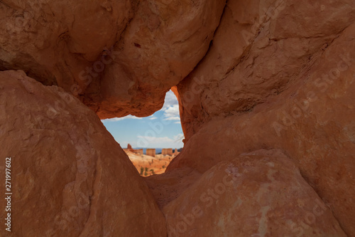 View through a rock hole in Bryce Canyon National Park  Utah  USA