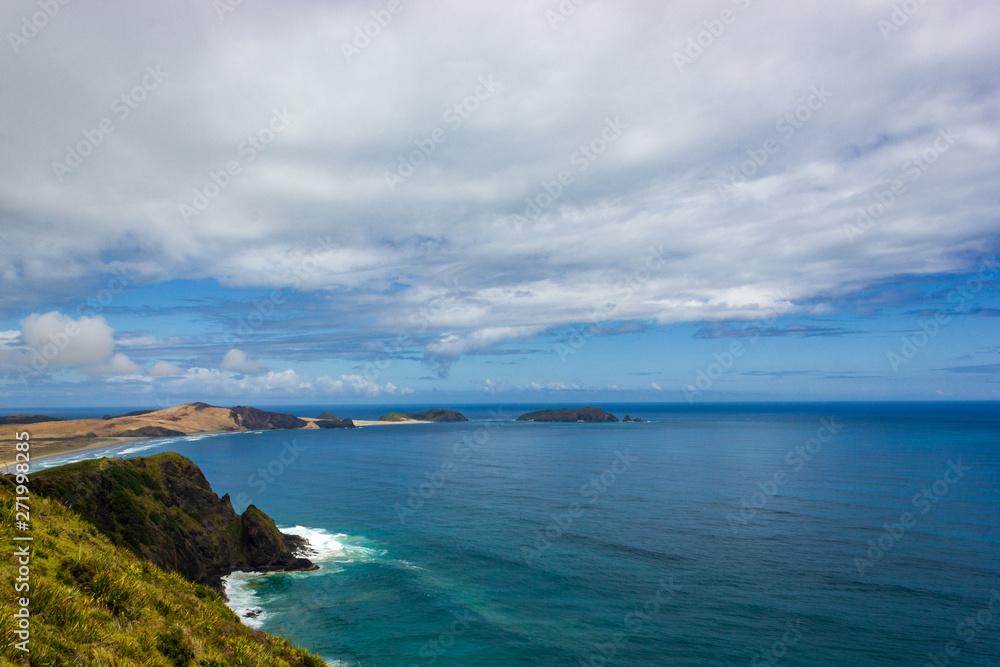 View of Cape Maria van Diamen and Te Werahi Beach by Cape Reinga, North Island of New Zealand