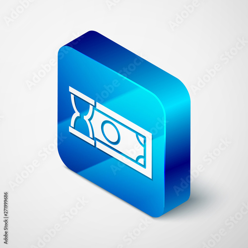 Isometric Fast payments icon isolated on white background. Fast money transfer payment. Financial services, fast loan, time is money, cash back concept. Blue square button. Vector Illustration