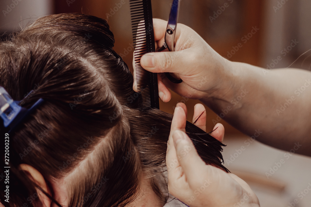 Fototapeta premium hairdresser cutting hair