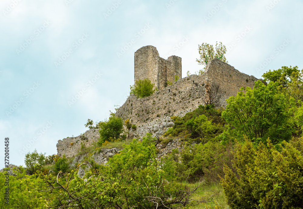 Cicolano (Italy) - The green mountain area of Salto Lake, Lazio region province of Rieti, with the ruins of medieval castle named Poggio Poponesco