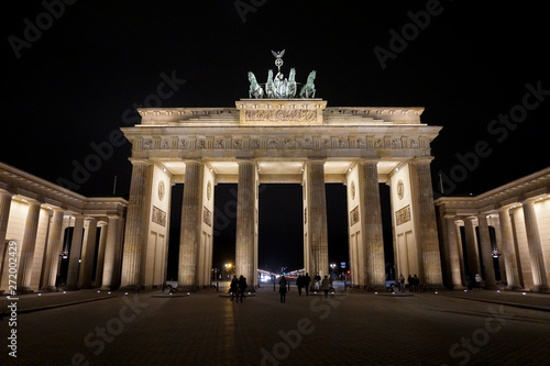 A night view of the beautiful Brandenburg Gate in Berlin, Germany.
