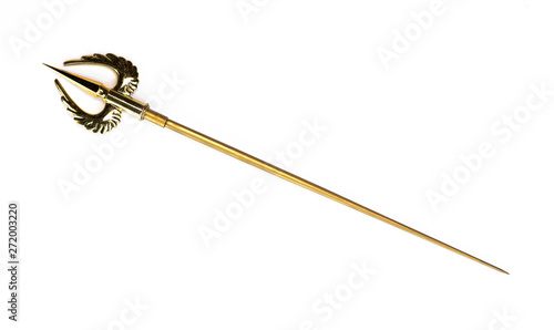 Golden Sea Trident of Neptune on a white background photo