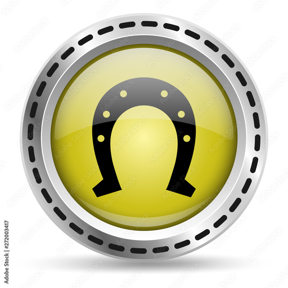Horseshoe icon. Yellow glossy button for web design. Metal case. Vector. Horseshoe icon. Yellow glossy button for web design. Metal case. Vector.