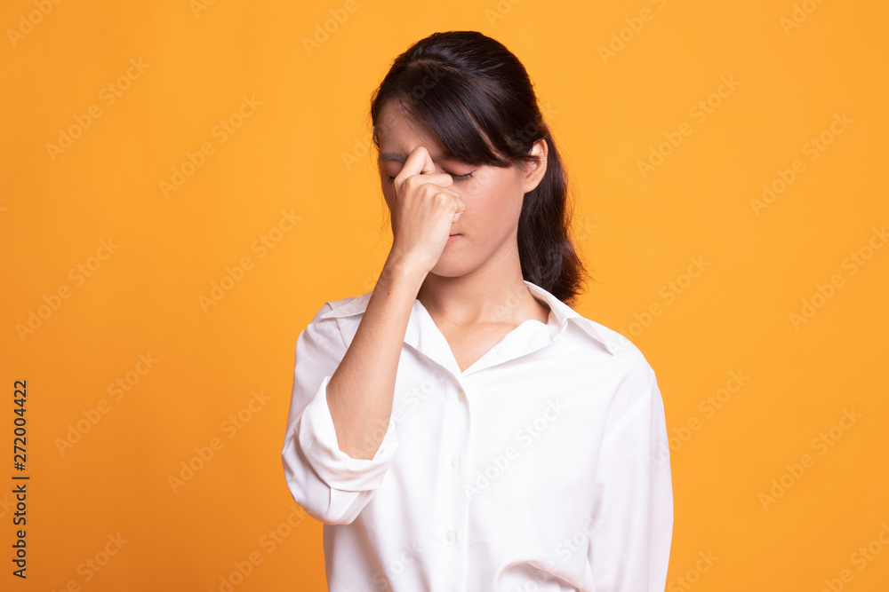 Young Asian woman got sick and headache. Young Asian woman got sick and headache.