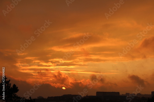 sunset over city