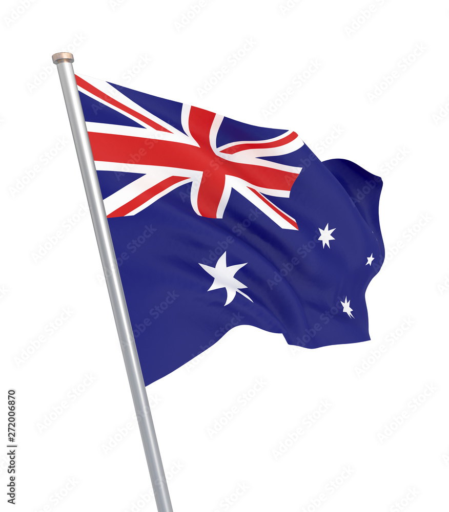 Fototapeta premium Australia flag blowing in the wind. Background texture. 3d rendering, waving flag. - Illustratio
