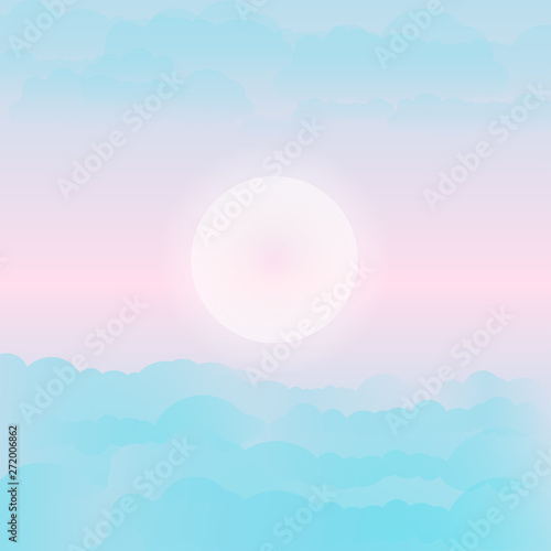  The sun between beautiful clouds. Vector illustration