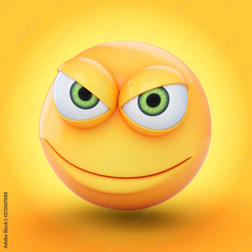 3D Rendering evil emoji isolated on yellow 3D Rendering evil emoji isolated on yellow
