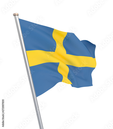 Sweden flag blowing in the wind. Background texture. 3d rendering, wave.