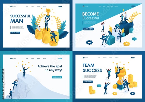 Set design web page templates of team success. Modern illustration concepts for website and mobile website development