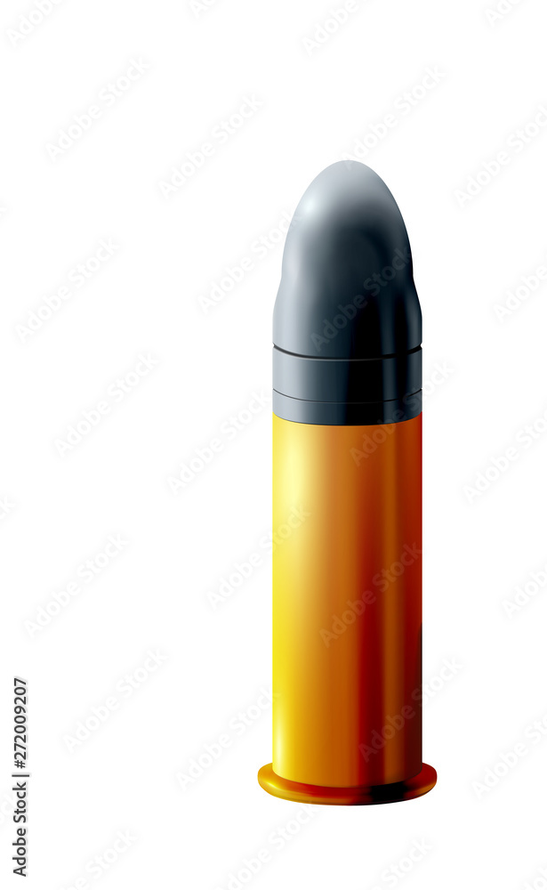 Cartridge 22 LR 3d golden, sleeve with bullet isolated. Realistic Gold or brass on light background, for firing pistol or rifle, Vector illustration. Single ammo, rimfire Cartridge 22 LR 3d golden, sleeve with bullet isolated. Realistic Gold or brass on light background, for firing pistol or rifle, Vector illustration. Single ammo, rimfire