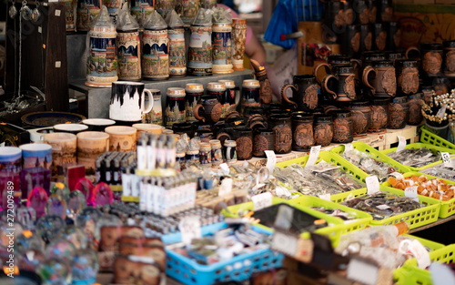 PRAGUE, CZECH REPUBLIC - JUNE 5. 2019: Havels Market, outdoor famous market with block of stalls sell various product, surrounded with people, tourists and merchants.  photo