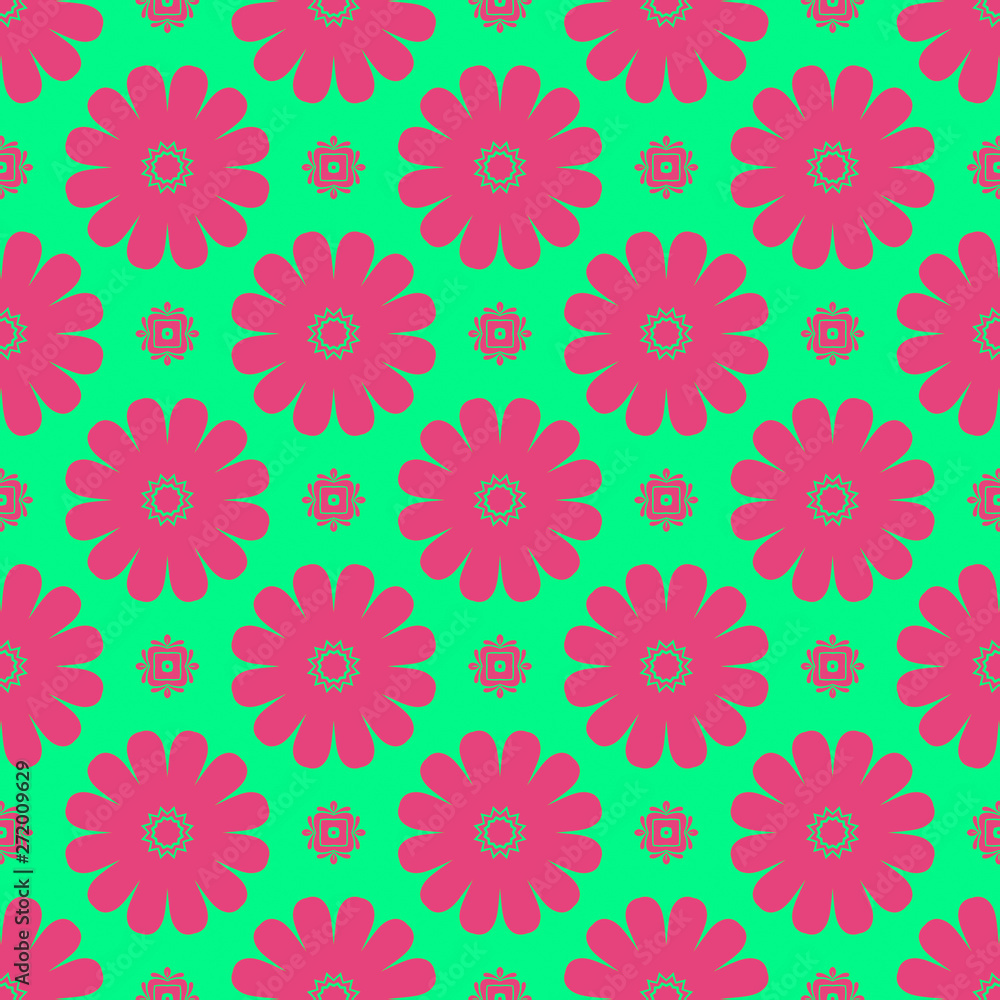 Pink and green retro pattern with geometric form