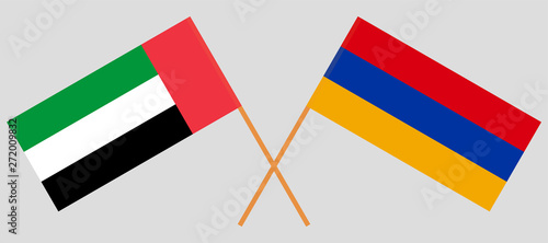 Armenia and the United Arab Emirates. Armenian and UAE flags. Official colors