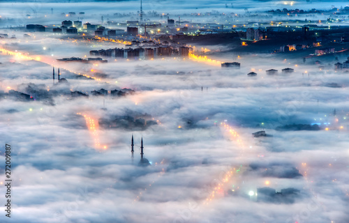 aerial view of city fog ordu boztepe