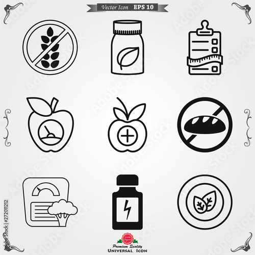 Dietary vector icon, food dietary labels isolated on background