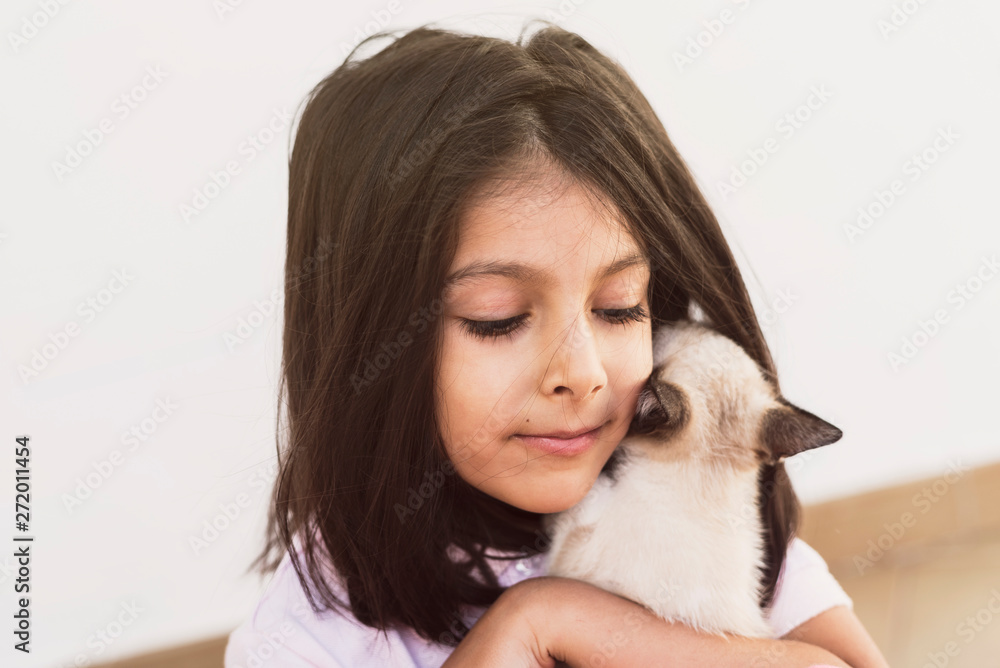little children and pet puppy cat in outdoors image