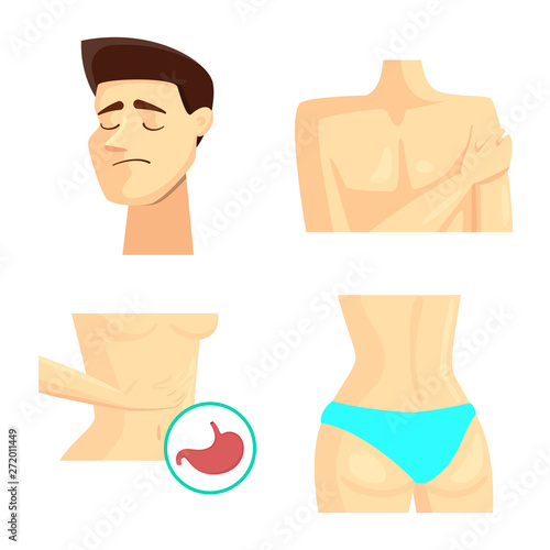 Vector illustration of pain and disease sign. Set of pain and injury vector icon for stock.
