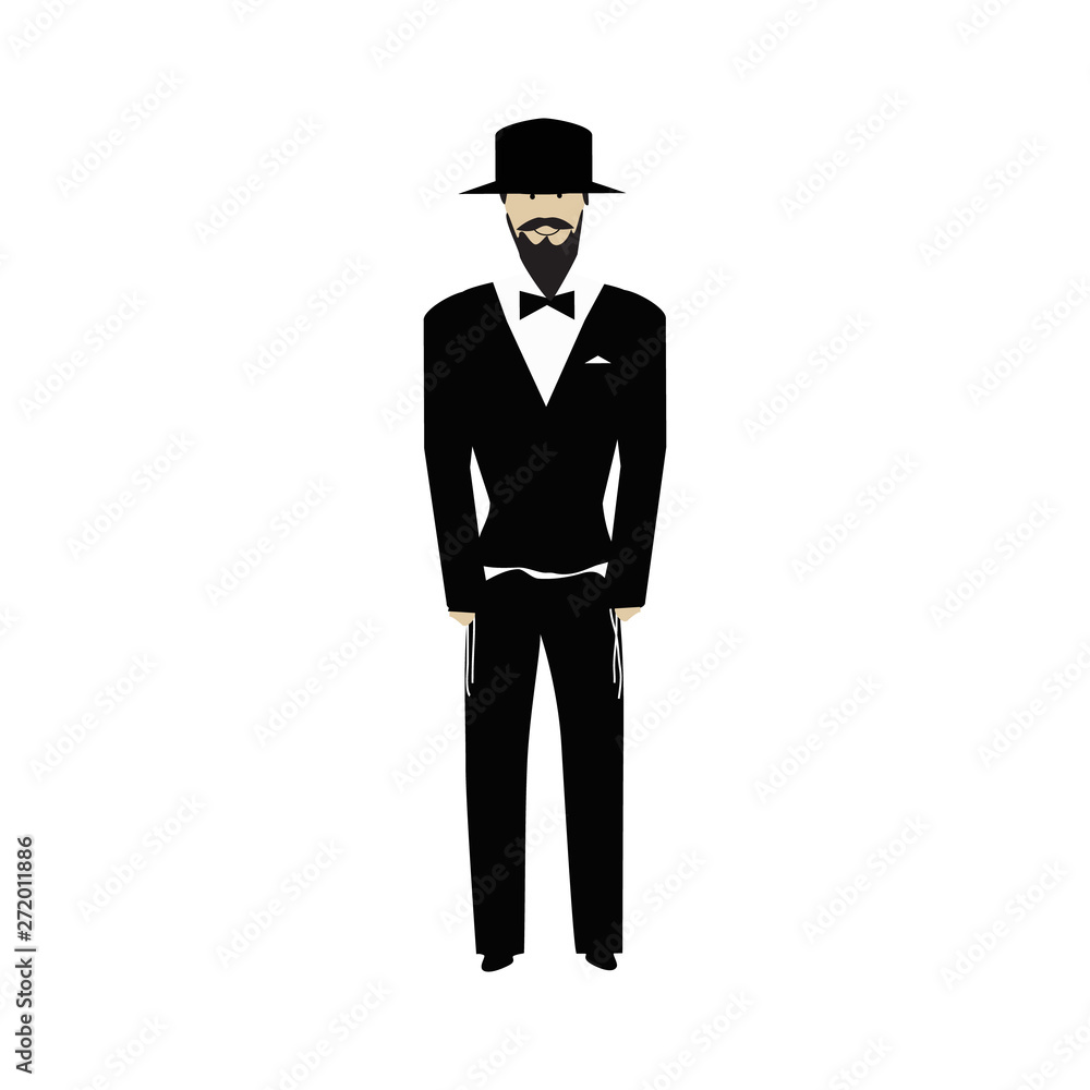 Jewish religious man with a beard wearing  hat. Jew. Groom. Vector illustration on isolated background