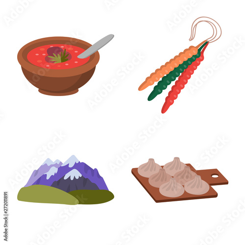 Isolated object of Caucasus and traditions logo. Collection of Caucasus and attributes stock vector illustration.