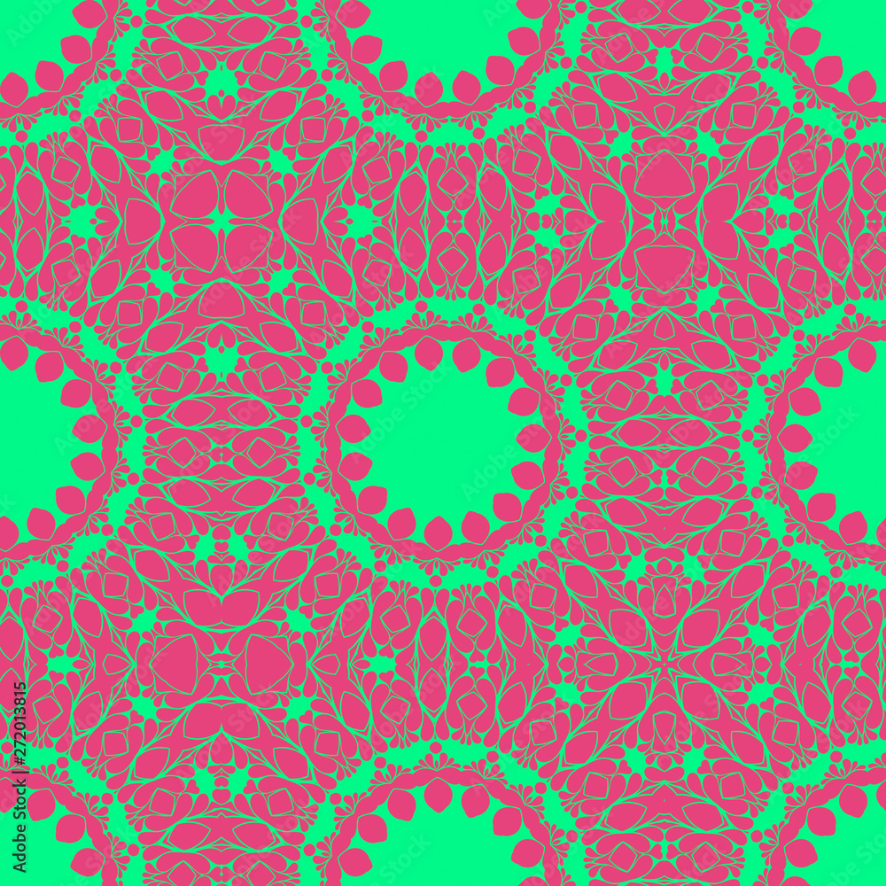 Floral pattern with abstract geometric form, green and pink color Floral pattern with abstract geometric form, green and pink color