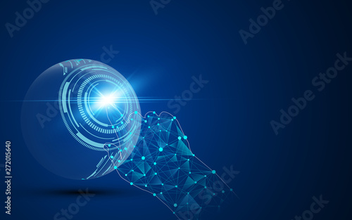 tech hand touching hud sphere innovative concept template background