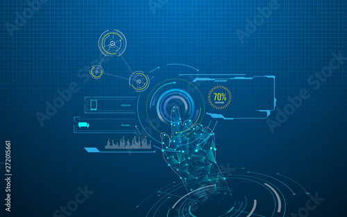 hand touching hud ui tech artificial intelligence concept background