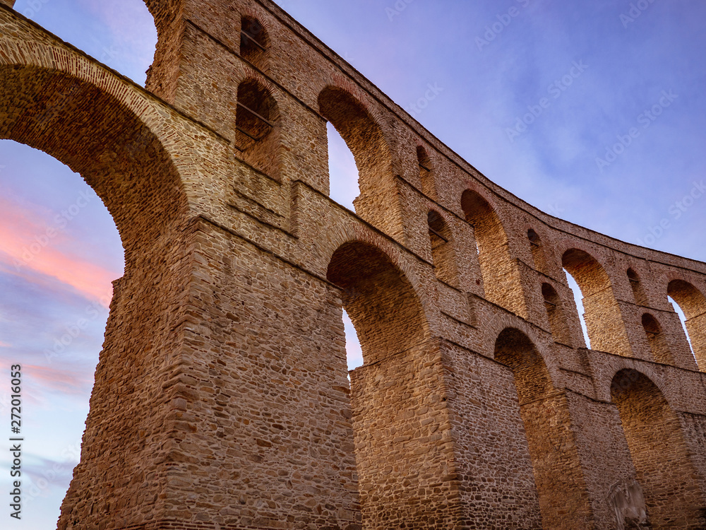 Stunning ancient Roman aqueduct in center of Kavala city - Greece