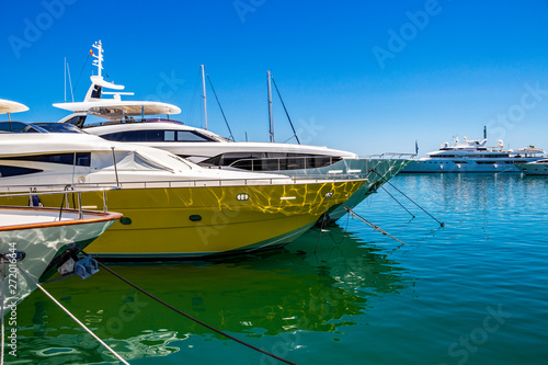 Luxury yachts at Puerto Banus, Nueva Andalucia, Marbella, Province of Malaga, Andalusia Spain