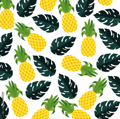 summer pattern with tropical pineapples and leafs plants