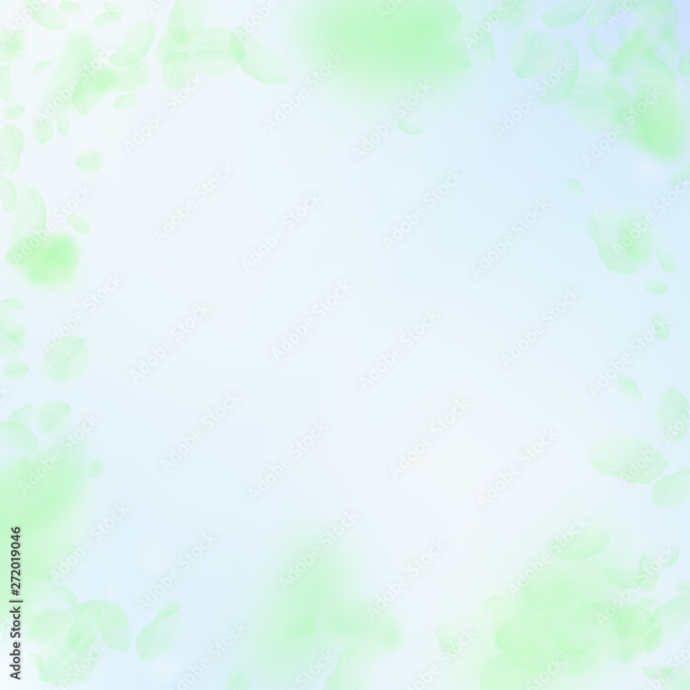Green flower petals falling down. Memorable romantic flowers vignette. Green flower petals falling down. Memorable romantic flowers vignette.
