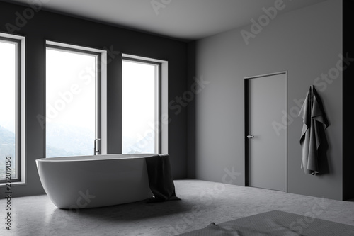 Loft gray bathroom corner with tub