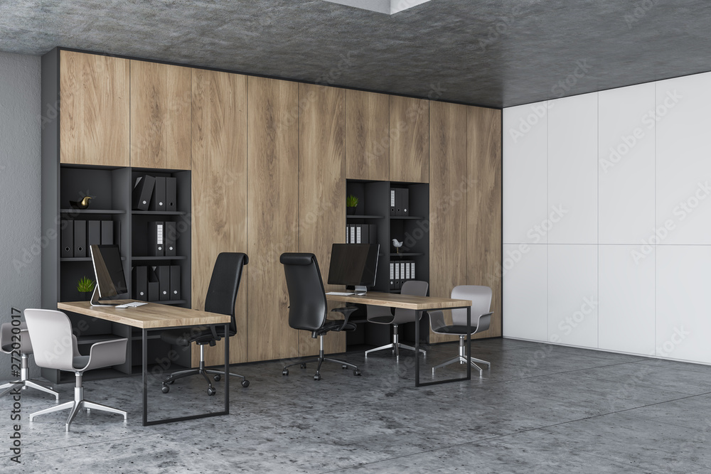 Gray and white open space office corner