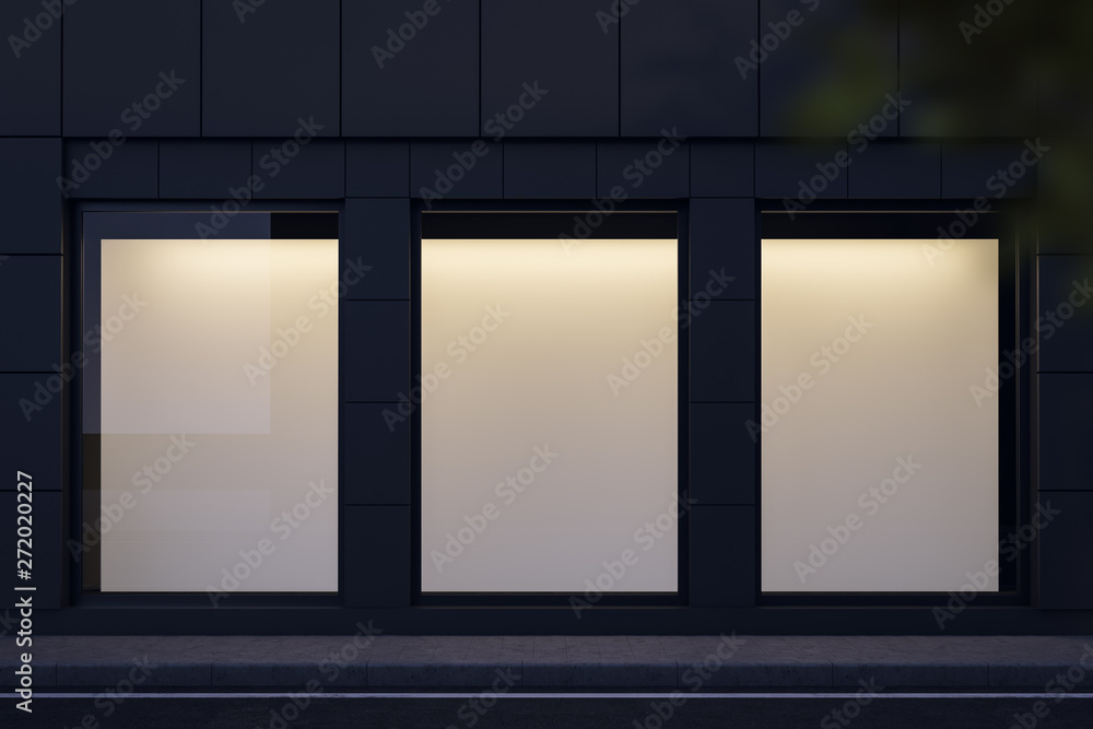 Wall Mural Three mock up posters in shop window at night