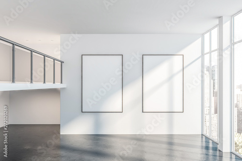 Empty white office hall with poster gallery