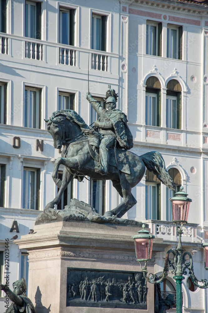 Equestrian monument Vittorio Emanuele II on Riva Degli Schiavoni, Venice, Italy,2019