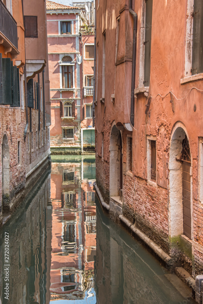 Venice canal ,narrow navigation routes in Venice, march, 2019