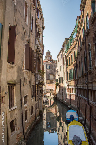 Venice canal ,narrow navigation routes in Venice, march, 2019