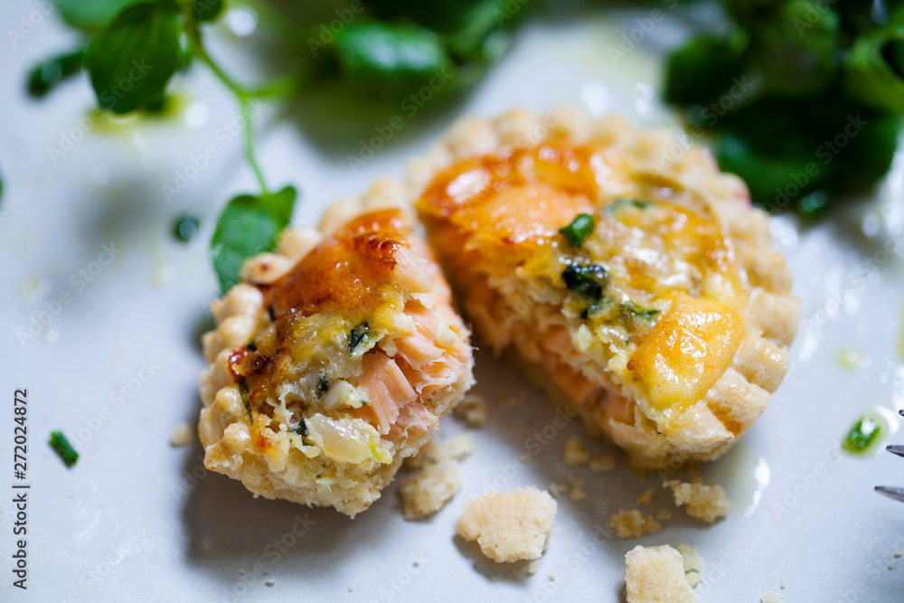 Watercress and smoked trout tart Watercress and smoked trout tart