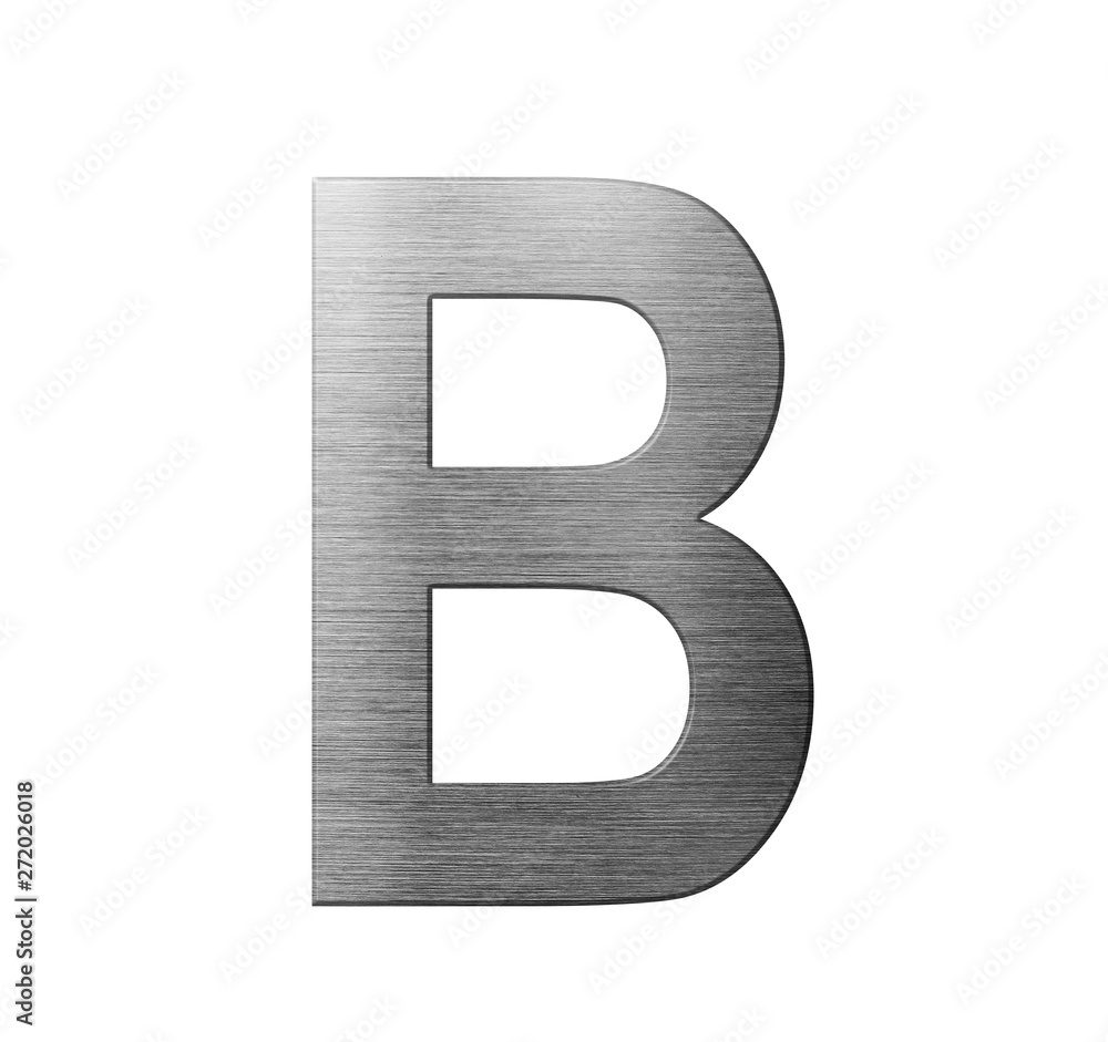 Metal font english alphabet. Letter B from a metal plate isolated on a white background. Metal font english alphabet. Letter B from a metal plate isolated on a white background.