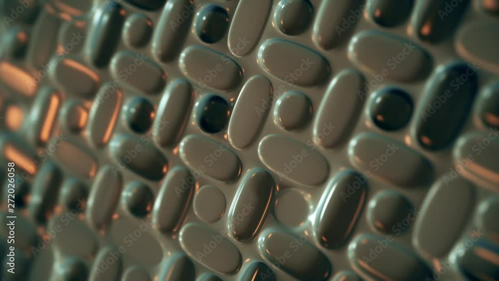Abstract 3D Shiny Round Pills Pattern Background , seamless loop, smooth animation and depth of field. Abstract 3D Shiny Round Pills Pattern Background , seamless loop, smooth animation and depth of field.