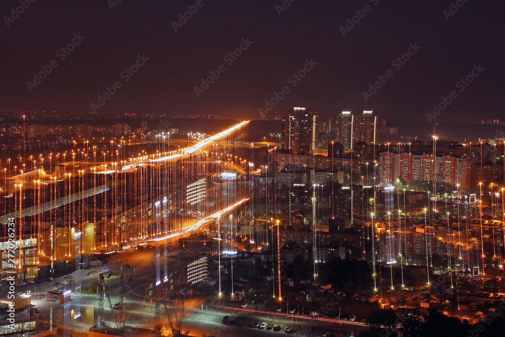 Fototapeta premium An abstract panoramic view of the city at night