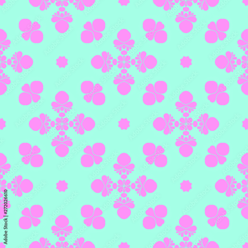 Pink and blue seamless pattern with beauty floral elements
