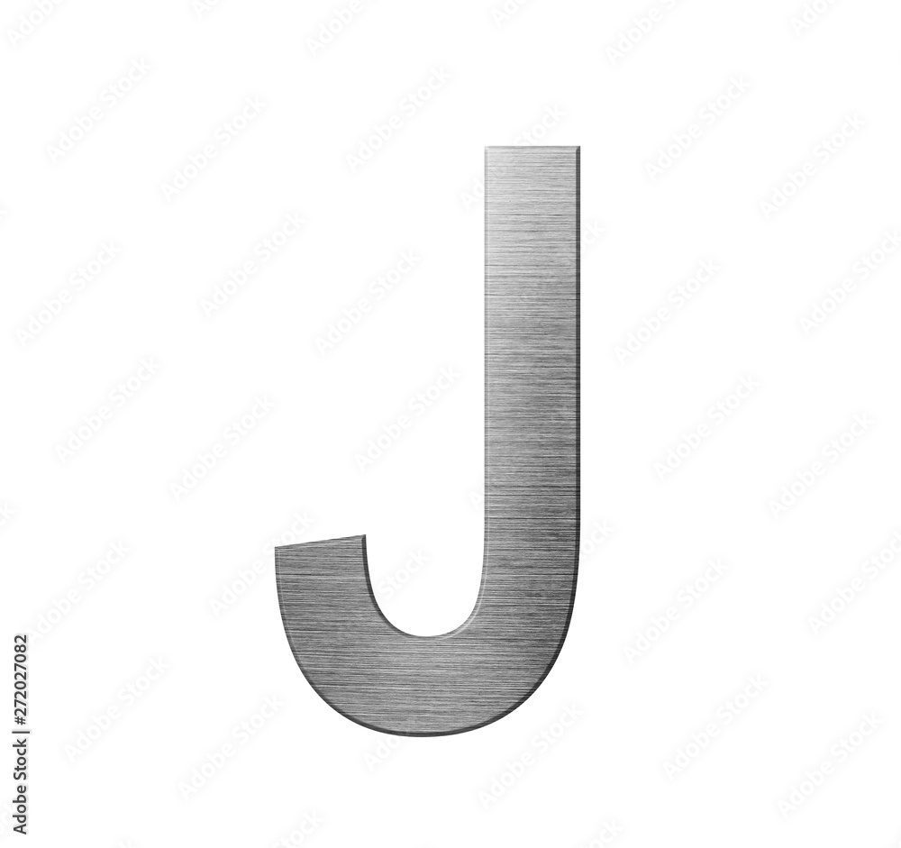 Metal font english alphabet. Letter J from a metal plate isolated on a white background. Metal font english alphabet. Letter J from a metal plate isolated on a white background.