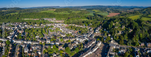 Panoramic view of the picturesque town of Usk in South Wales, with the castle clearly dominating the town on the right hand side © Michael Evans