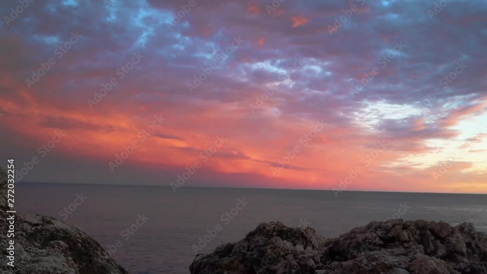 Beautiful sunset over the ocean in Dubrovnik, Croatia, Europe